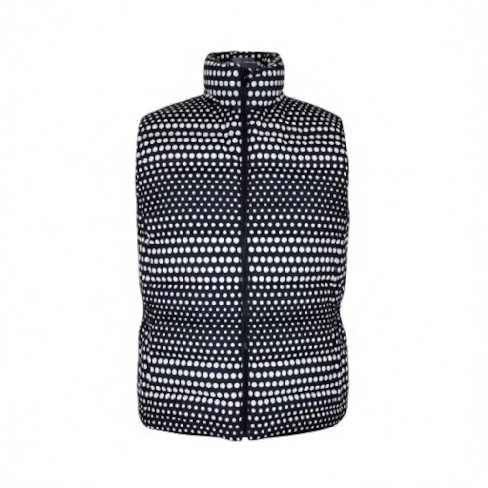 Talbots Down Puffer Vest Women Size XLP XL Petite Black White Polka Dot Full Zip